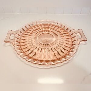 Vintage Jeanette Depression Glass Pink Windsor Cake Plate With Handles